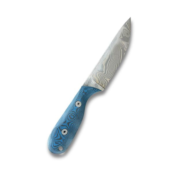 Custom Knife - Damascus Steel, Blue/Black G10 Hanlde
