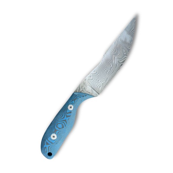 Custom Fixed Blade Knife - Damascus Steel & Blue/Black G10 Handle