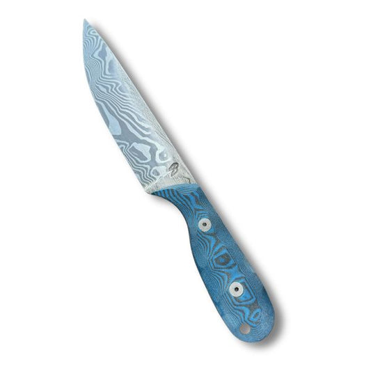 Custom Knife - Damascus Steel, Blue/Black G10 Hanlde