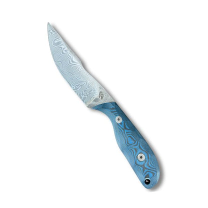 Custom Fixed Blade Knife - Damascus Steel & Blue/Black G10 Handle